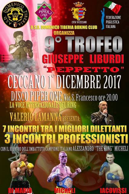 Venerdì XI Trofeo Liburdi “Peppetto” – La grande boxe ancora di scena a Ceccano