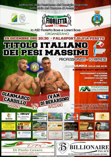 Domani ad Avezzano Cardillo vs Di Berardino per il Titolo Italiano Massimi #ProBoxing
