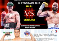 Il 16 febbraio a Roma Kolaj per la Cintura UE Mediomassimi e la Thunder per la sfida contro i Fighting Roosters – INFO TICKET