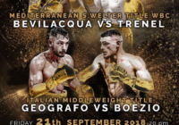 Il 21 Settembre a Roma STADIO NICOLA PIETRANGELI Bevilacqua per il Titolo Mediterraneo WBC Superwelter – Geografo vs Boezio per l’Italiano Medi #ProBoxing